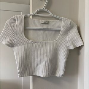 Babaton Cream Ribbed Crop Top